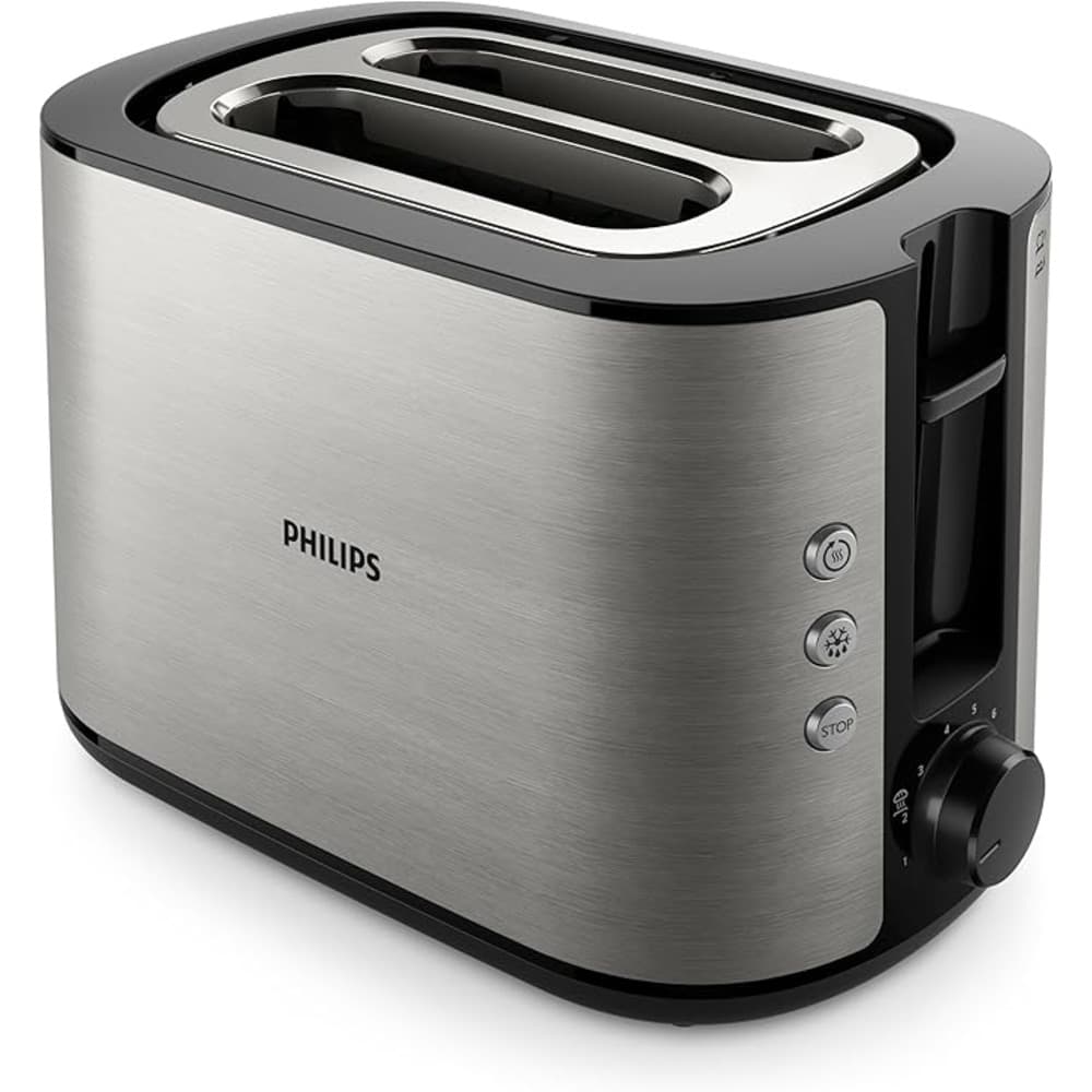 Philips Toaster|950W|Bun Warmer|8 Settings|Auto-shut Off|Two Wide Slots|Stainless Metal/Black - Modern Electronics