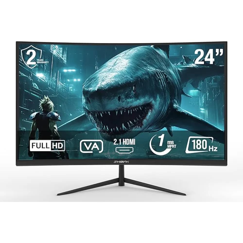 SHARX Gaming Monitor 24 inch|180hz Refresh Rate|1ms (MPRT) Response Time|Curved VA| 2.1HDMI|Back Light Sync|Fixed Stand|Free Sync|G-Sync Compatible - Modern Electronics