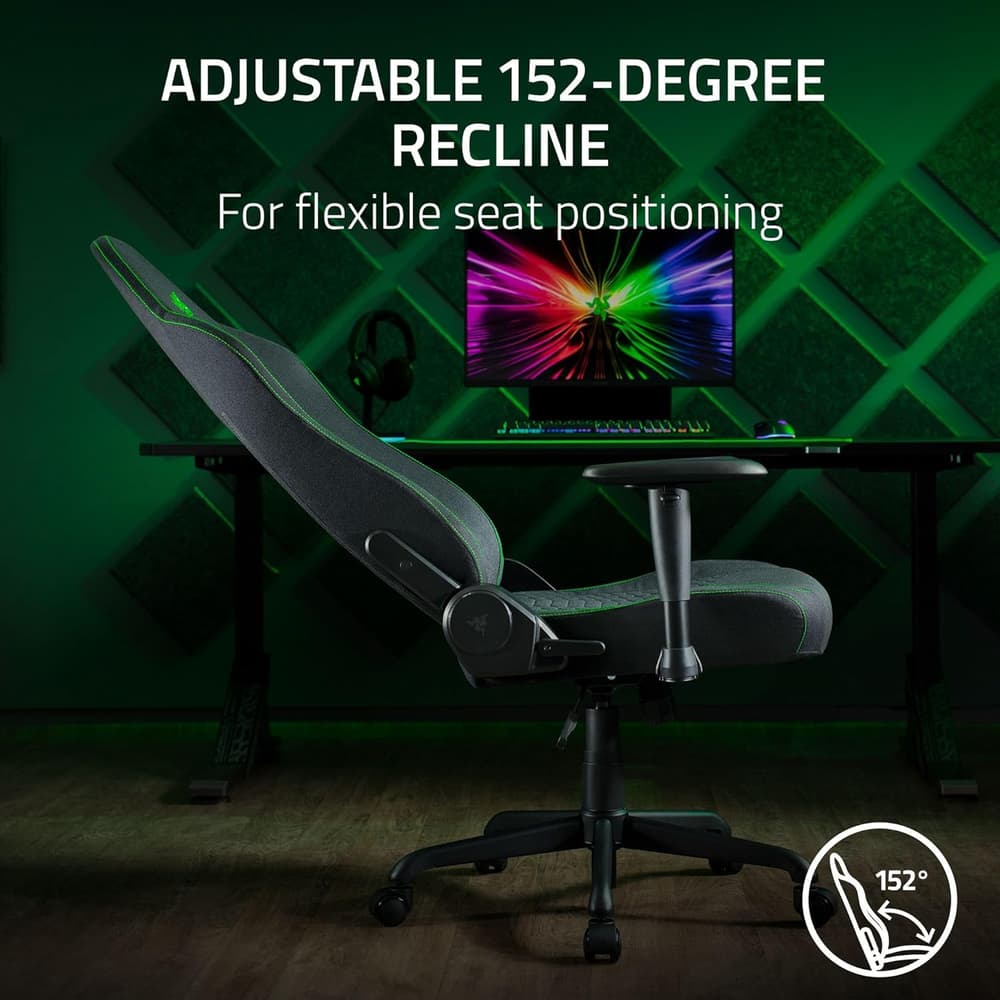 Razer Iskur V2 X Ergonomic Gaming Chair: Built-in Lumbar Support, Widened Seat Base, High Density Foam Cushions, Adjustable 152 Degree Recline, 2D Armrests, Plush Fabric Finish - Black - Modern Electronics
