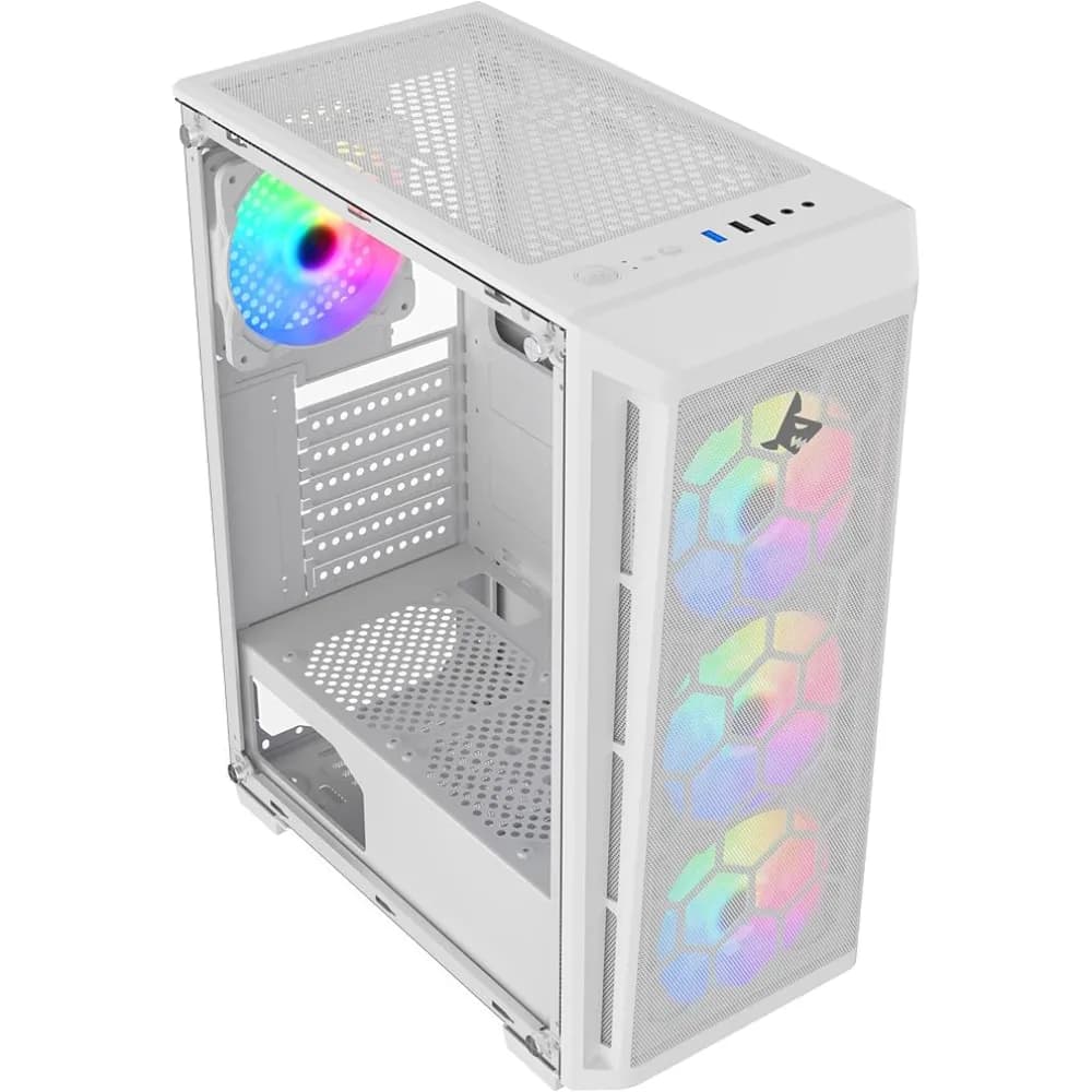 SHARX RAZORFIN ARGB ATX PC Case With Front Mesh Panel (R-200W) |4 x 120mm Pre-Installed Fans| Remote Controller|Glass Side Panel|Ports Type C |1 / USB3.0 |1 / USB2.0 |2 / Buttons: Power |Reset |LED - Modern Electronics