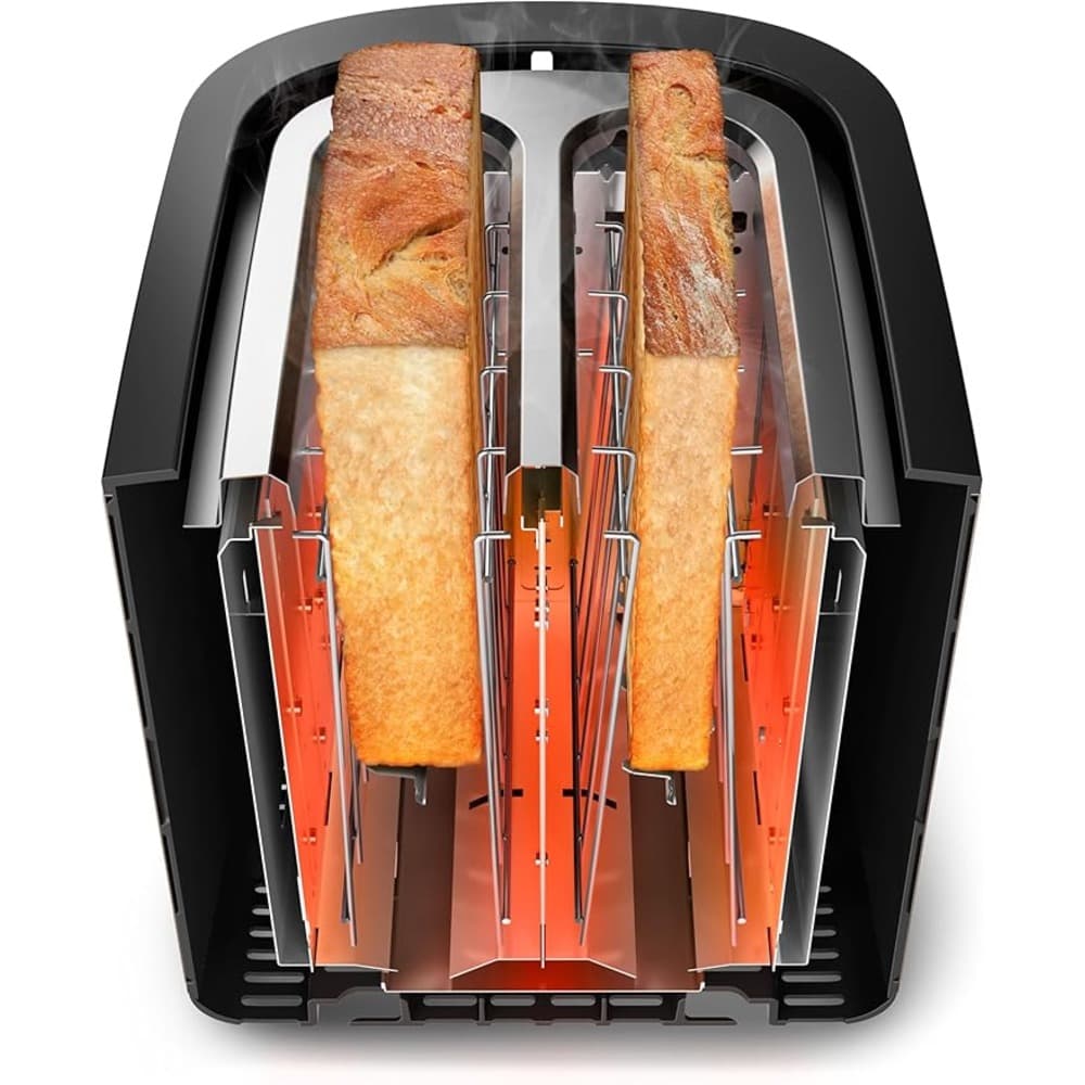 Philips Toaster|950W|Bun Warmer|8 Settings|Auto-shut Off|Two Wide Slots|Stainless Metal/Black - Modern Electronics