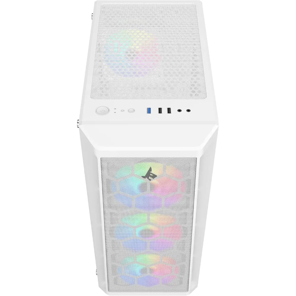 SHARX RAZORFIN ARGB ATX PC Case With Front Mesh Panel (R-200W) |4 x 120mm Pre-Installed Fans| Remote Controller|Glass Side Panel|Ports Type C |1 / USB3.0 |1 / USB2.0 |2 / Buttons: Power |Reset |LED - Modern Electronics