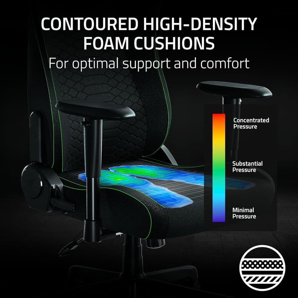 Razer Iskur V2 X Ergonomic Gaming Chair: Built-in Lumbar Support, Widened Seat Base, High Density Foam Cushions, Adjustable 152 Degree Recline, 2D Armrests, Plush Fabric Finish - Black - Modern Electronics