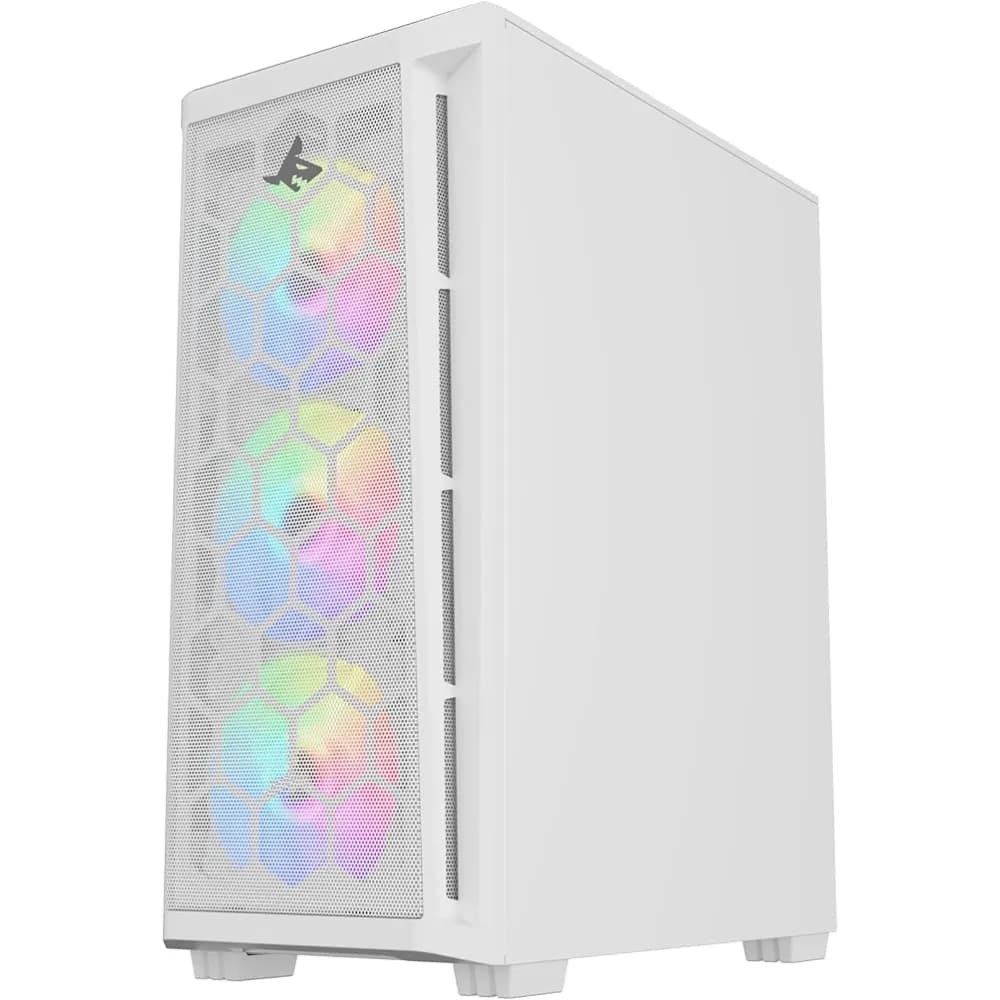 SHARX RAZORFIN ARGB ATX PC Case With Front Mesh Panel (R-200W) |4 x 120mm Pre-Installed Fans| Remote Controller|Glass Side Panel|Ports Type C |1 / USB3.0 |1 / USB2.0 |2 / Buttons: Power |Reset |LED - Modern Electronics