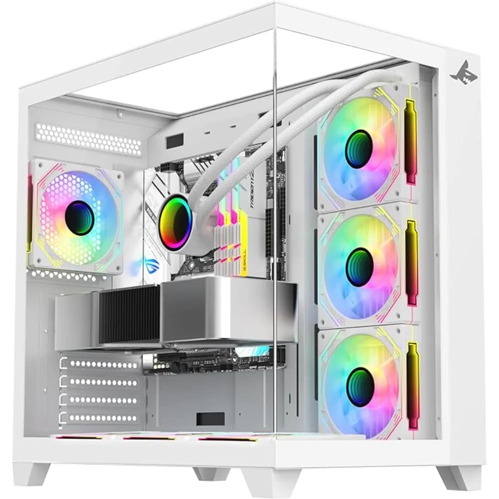 SHARX PROFIN ATX Min-Tower Gaming PC Case (GX700-W)|7X 120mm Pre-Installed ARGB Fans | Controller|Tempered Glass| I/O (Ports Type C | 1 / USB3.0 | 1 / USB2.0 | 2 / Buttons Power|Reset)|White - Modern Electronics