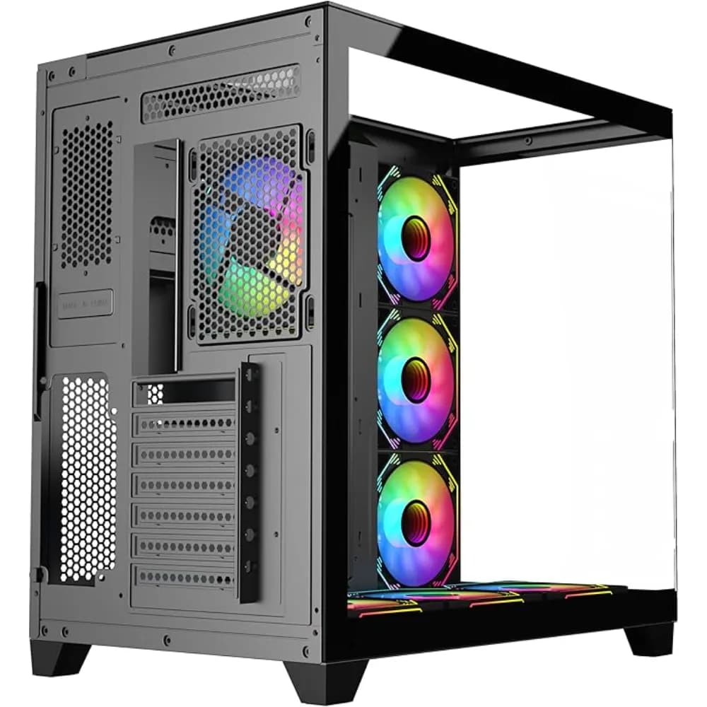 شاركس بروفين صندوق كمبيوتر العاب ايه تي اكس مين تاور (GX700-B) |7 مراوح ARGB مثبتة مسبقا 120 ملم| وحدة تحكم| زجاج مقسى | أسود - Modern Electronics