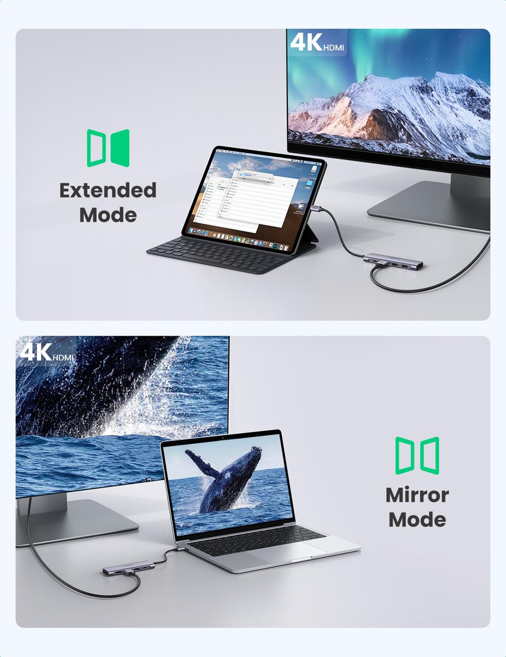 يوجرين محول USB-C إلى HDMI + 2 منافذ USB 3.0 A + فتحات SD/TF + PD - Modern Electronics