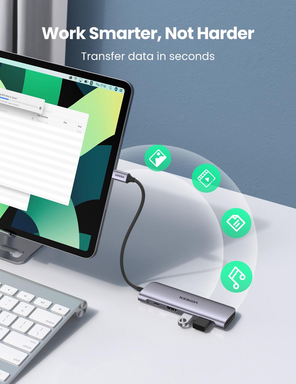 يوجرين محول USB-C إلى HDMI + 2 منافذ USB 3.0 A + فتحات SD/TF + PD - Modern Electronics