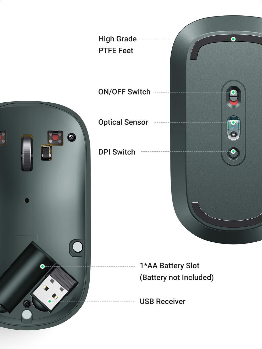 UGREEN Slim Portable Wireless Mouse, Gray - Modern Electronics