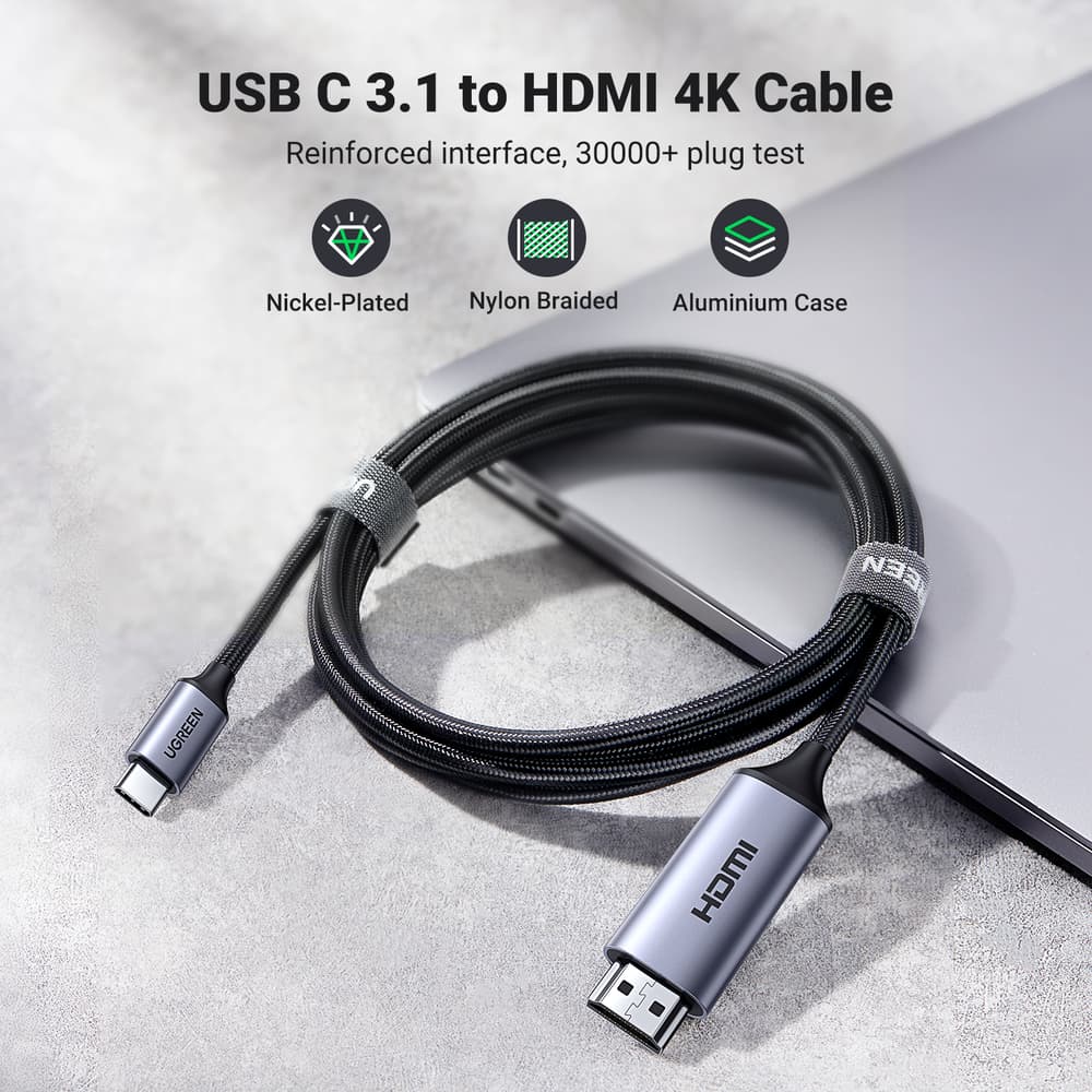 يوجرين كابل USB-C إلى HDMI بطول 1.5 متر بغلاف ألومنيوم | رمادي أسود - Modern Electronics