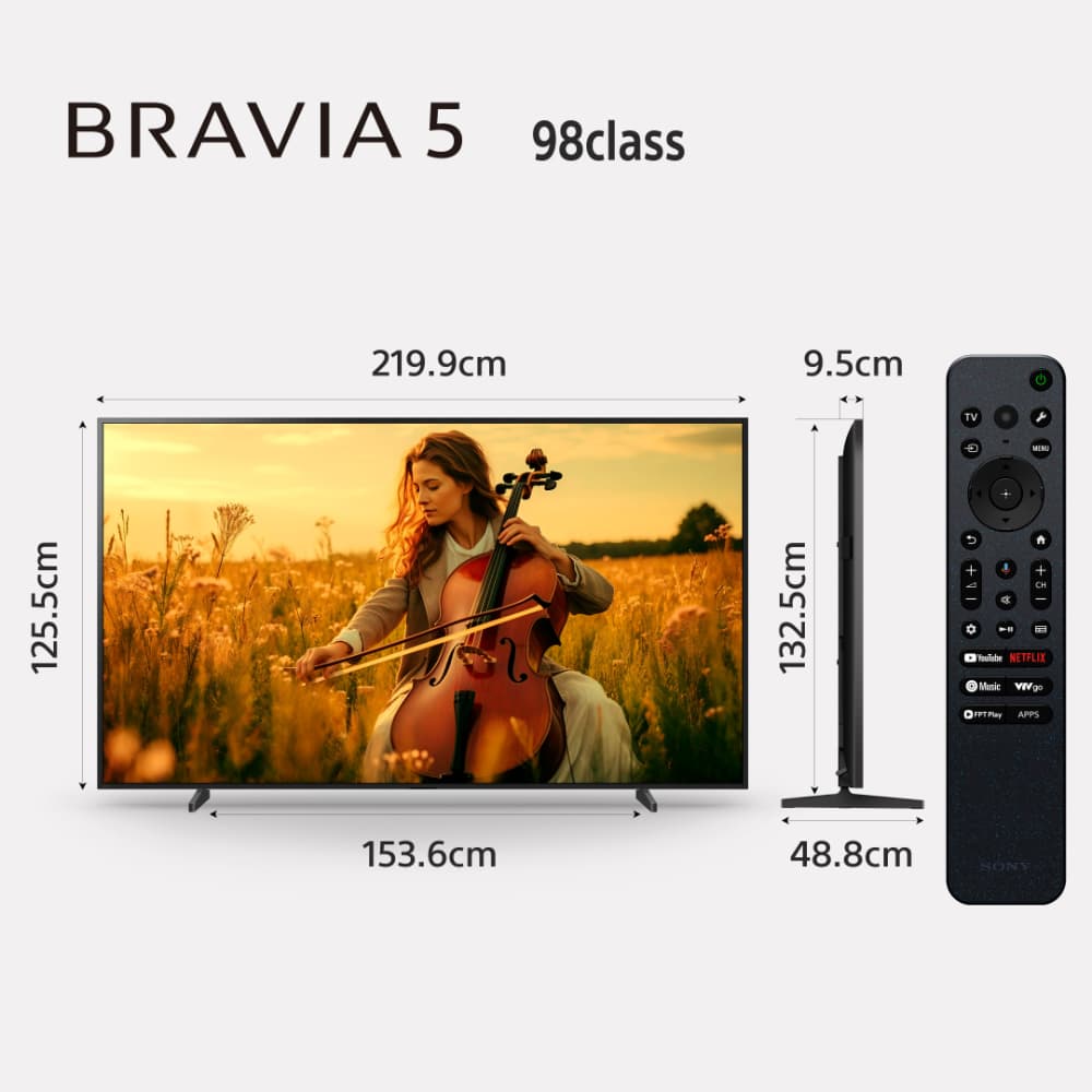سوني | BRAVIA 5 | ‏95 بوصة | ‏XR Processor | ‏Mini LED | ‏4K بوضوح عالٍ فائق | نطاق ديناميكي عالٍ (HDR) | تلفزيون ذكي (Google TV) واحصل على سماعة شريطية موديل BRAVIA Theatre BAR 8 وصبووفر موديل SA-SW3 ومكبرات صوت خلفية موديل SA-RS3S - Modern Electronics