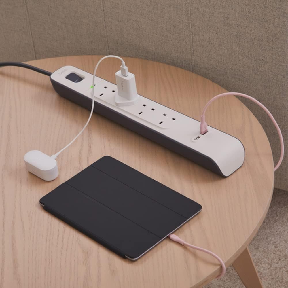 Belkin 4 Way 2 USB Ports Surge Protection Strip Electrical Extension Socket 2M White - Modern Electronics