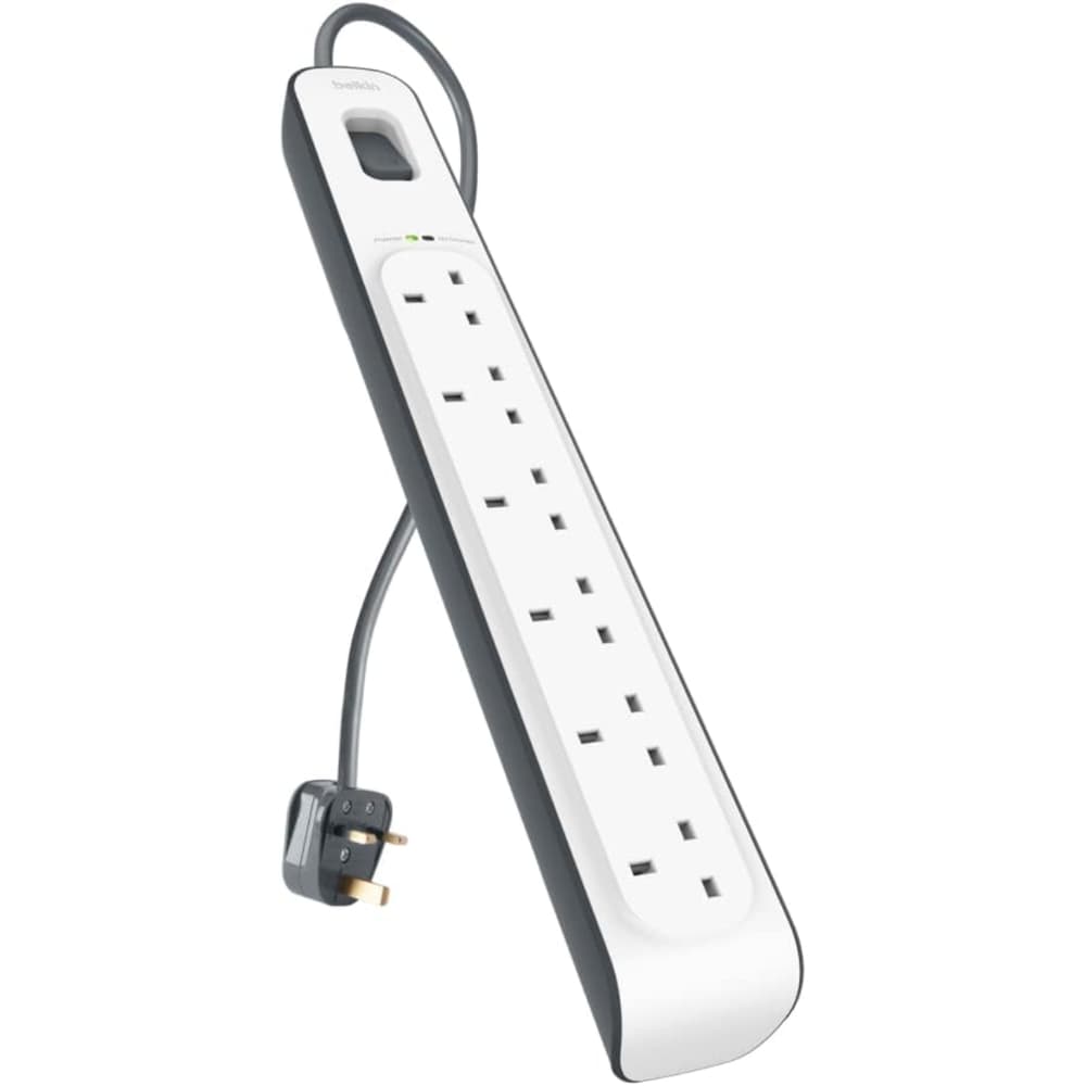 بيلكين توصيلة شحن كهربائية 6 منافذ و2 مخرج USB مع خاصية الحماية من زيادة التيار الكهربائي 2 متر أبيض - Modern Electronics