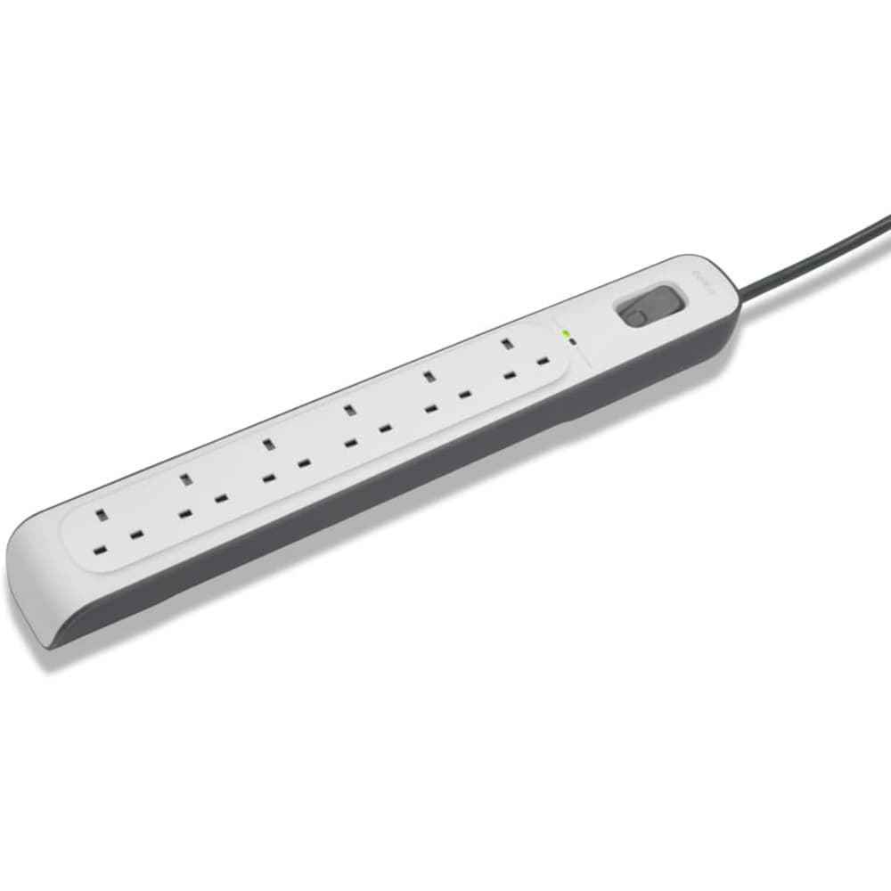 بيلكين توصيلة شحن كهربائية 6 منافذ و2 مخرج USB مع خاصية الحماية من زيادة التيار الكهربائي 2 متر أبيض - Modern Electronics