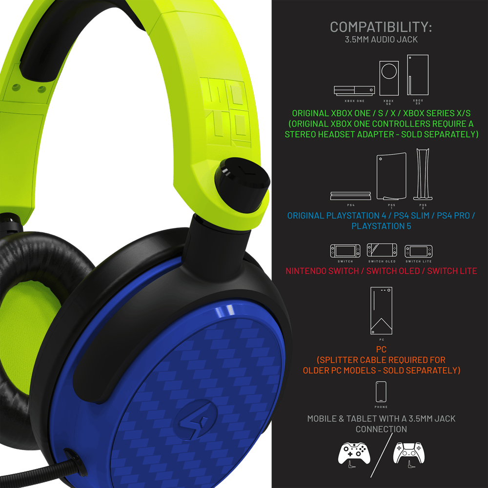 4Gamers C6-100 Gaming Headset for Switch, XBOX, PS4/PS5, PC - Neon Yellow/Blue - Modern Electronics