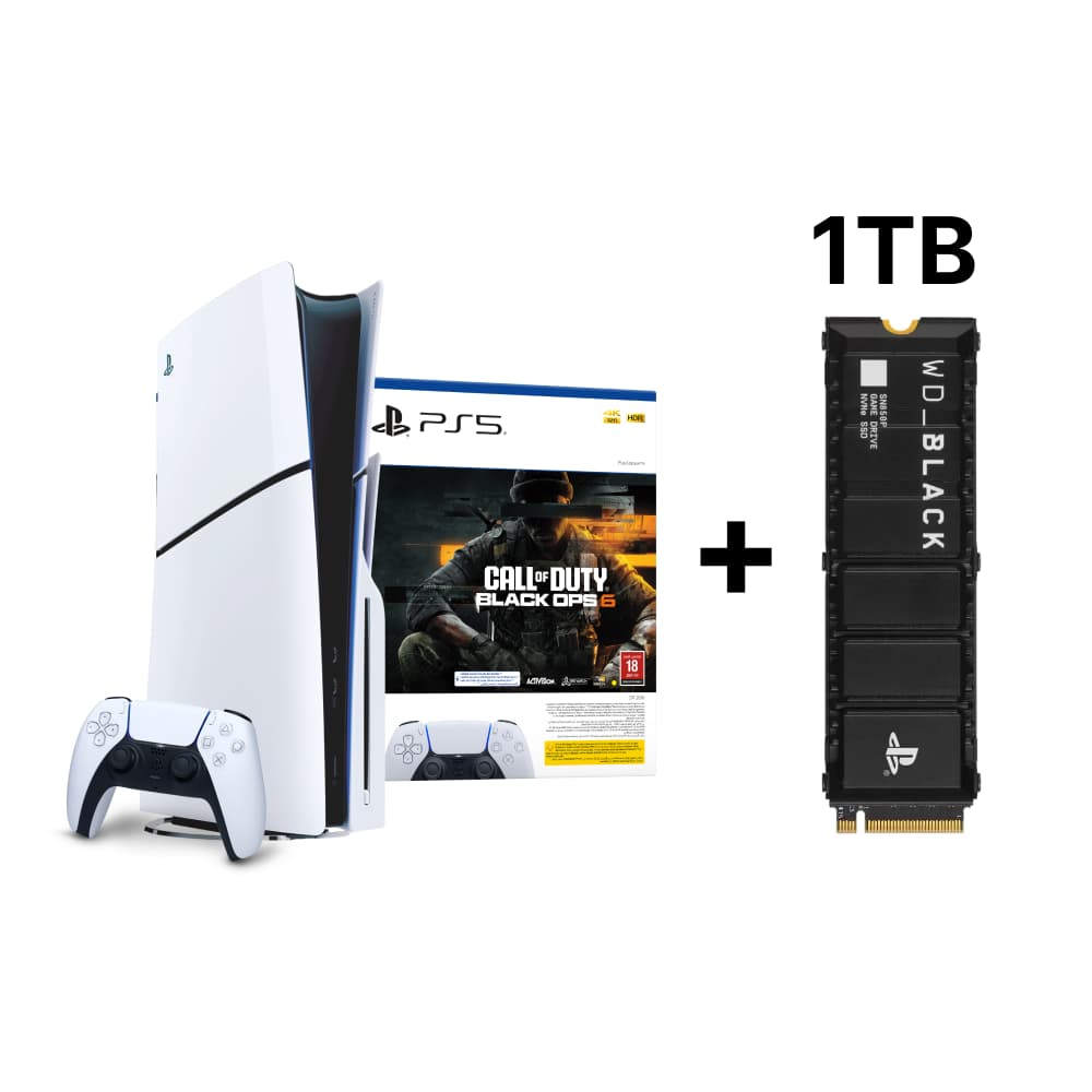 PlayStation 5 Slim Bluray Disc Console with Call of Duty Black Ops 6 PS5 Game Voucher and WD BLACK SN850P 1 TB SSD - Modern Electronics