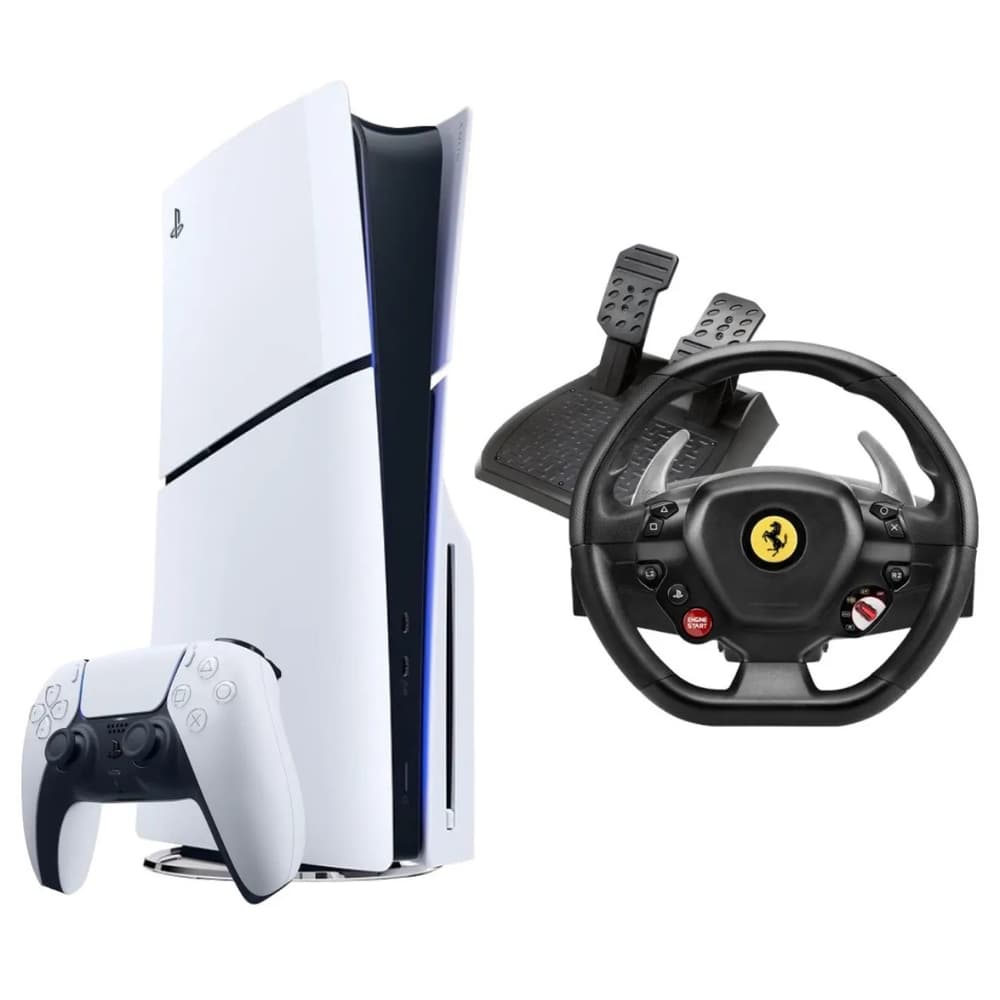 PlayStation 5 Slim Bluray Disc Console bundle with Thrustmaster T80 Ferrari 488 Gtb Edition Racing Wheel - Modern Electronics