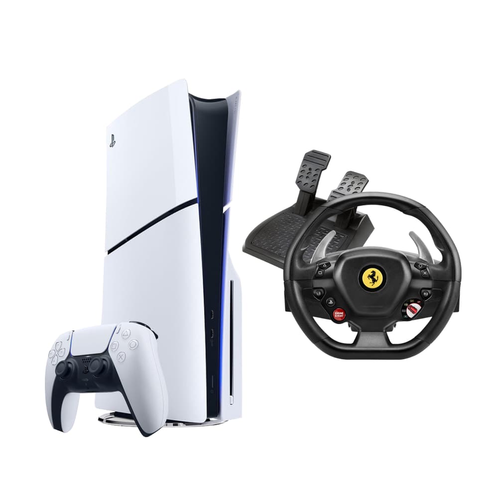 PlayStation 5 Slim Bluray Disc Console bundle with Thrustmaster T80 Ferrari 488 Gtb Edition Racing Wheel - Modern Electronics