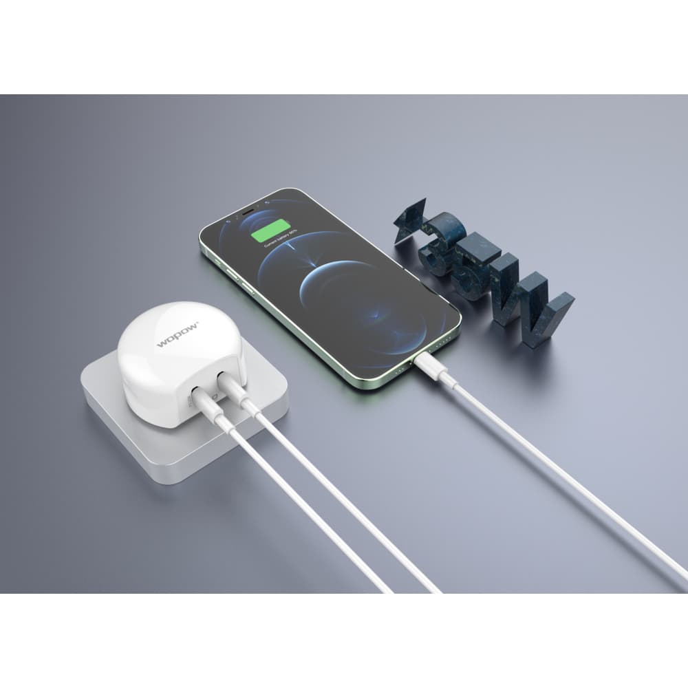 ووبو شاحن جداري A-35 بمنفذ 2 Type-C وتقنية الـ Pd بقوة 35 واط أبيض - Modern Electronics