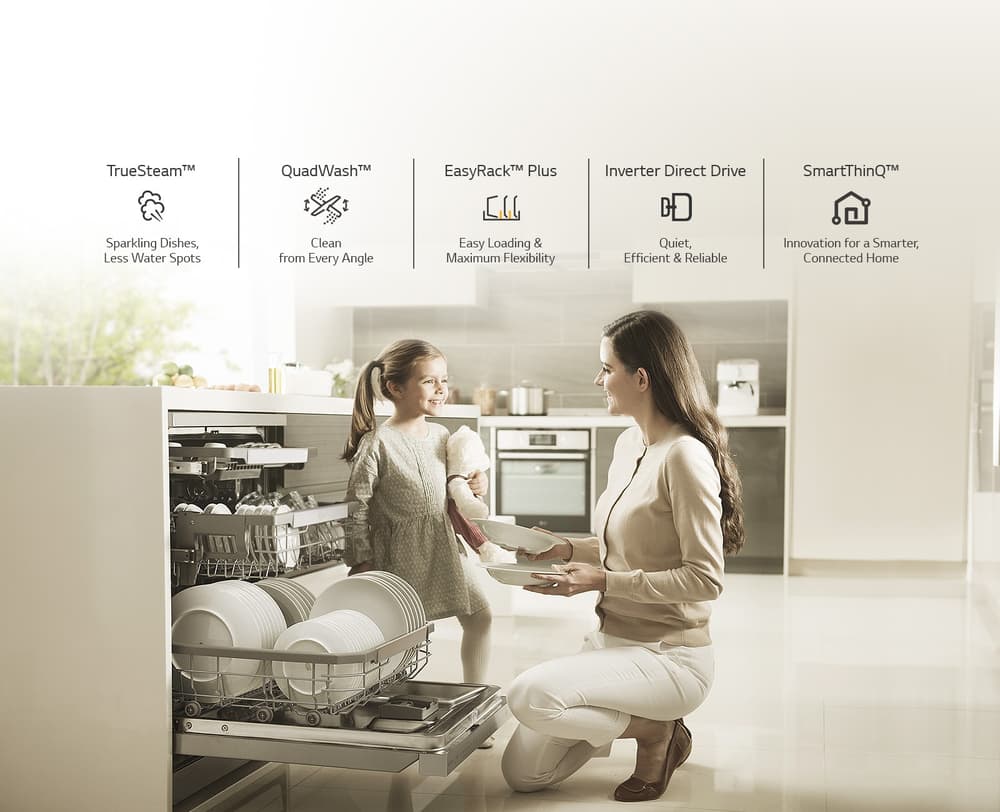 غسالة صحون إل جي بسعة 14 مكان |NFC |بخار| رف ذكي| 9 دورات غسيل| 8 خيارات | فضي - Modern Electronics
