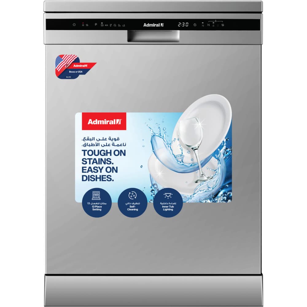Admiral Freestanding Dishwasher, 13 Place Settings,6 Programs, Child Lock, Time Delay, Silver color - Modern Electronics