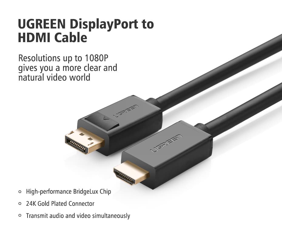 UGREEN DP Male to HDMI Male Cable 2m,Black - Modern Electronics