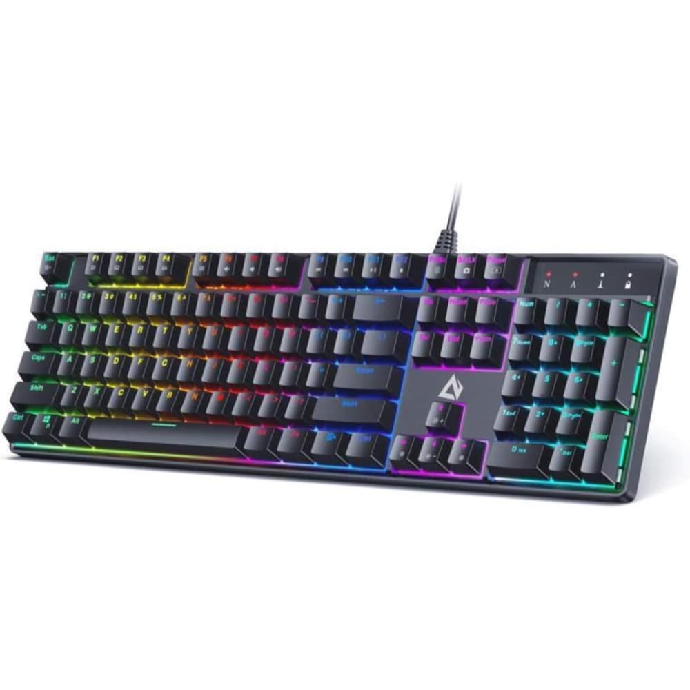 Aukey Mechanical Wired Gaming Keyboard 104 Keys with Blue Switches & LED Backlight Black - Modern Electronics