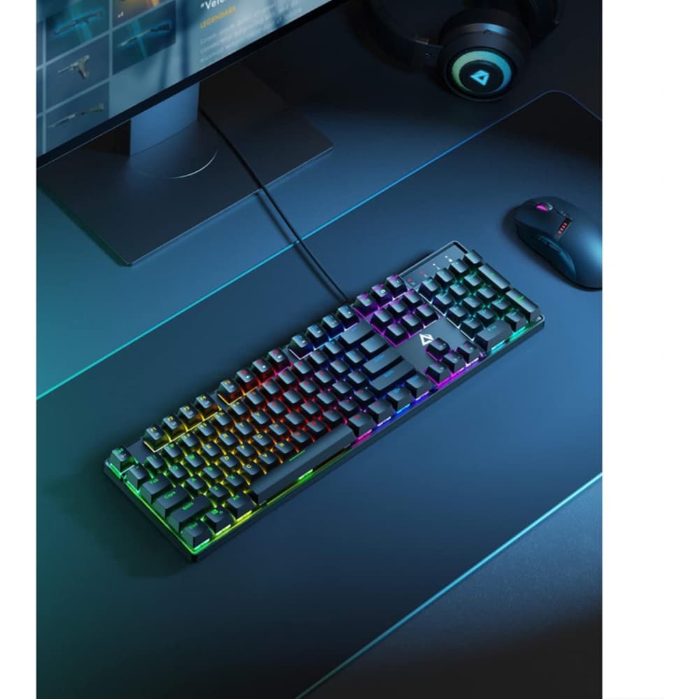 Aukey Mechanical Wired Gaming Keyboard 104 Keys with Blue Switches & LED Backlight Black - Modern Electronics