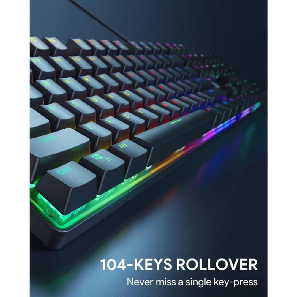 Aukey Mechanical Wired Gaming Keyboard 104 Keys with Blue Switches & LED Backlight Black - Modern Electronics