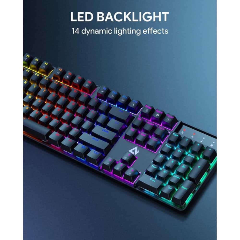 Aukey Mechanical Wired Gaming Keyboard 104 Keys with Blue Switches & LED Backlight Black - Modern Electronics