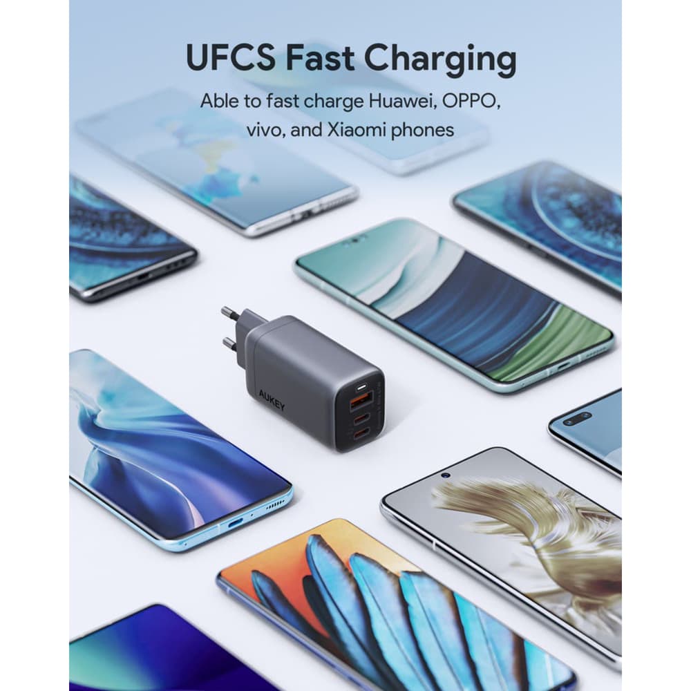 AUKEY Omnia ll Mix GaN Technology 3-Port Wall Charger Grey - Modern Electronics