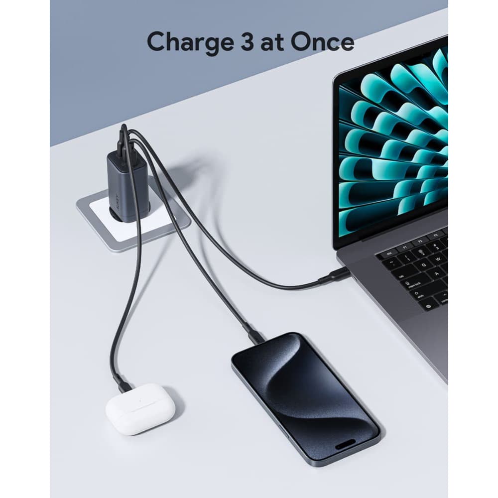 AUKEY Omnia ll Mix GaN Technology 3-Port Wall Charger Grey - Modern Electronics