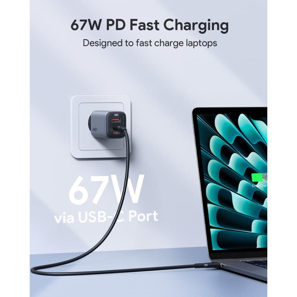AUKEY Omnia ll Mix GaN Technology 3-Port Wall Charger Grey - Modern Electronics