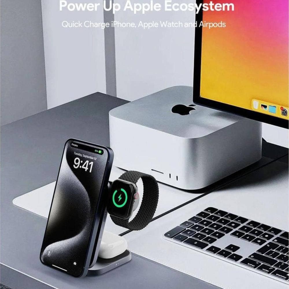 Aukey MagFusion 3-in-1 Foldable Wireless Charging Station Grey - Modern Electronics