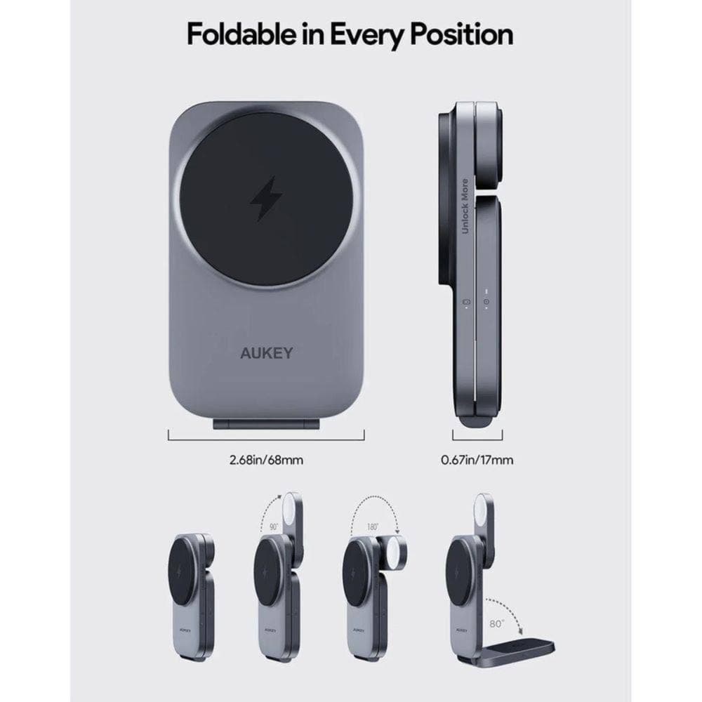 Aukey MagFusion 3-in-1 Foldable Wireless Charging Station Grey - Modern Electronics