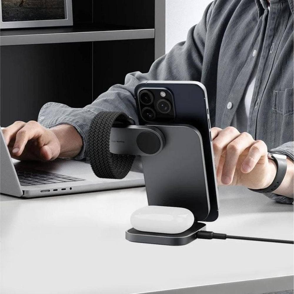 Aukey MagFusion 3-in-1 Foldable Wireless Charging Station Grey - Modern Electronics