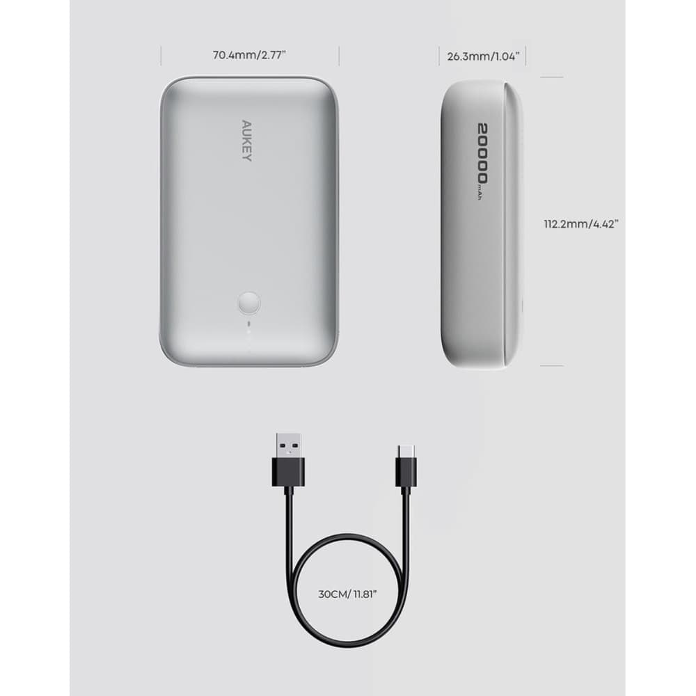 Aukey Spark Mini Compact Fast Charging Power Bank 20000mAh White - Modern Electronics