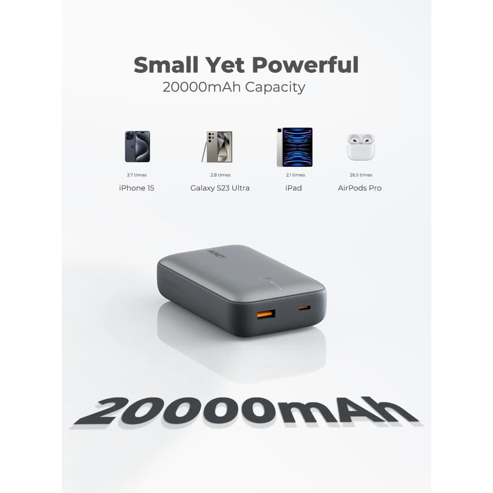 Aukey Spark Mini Compact Fast Charging Power Bank 20000mAh White - Modern Electronics
