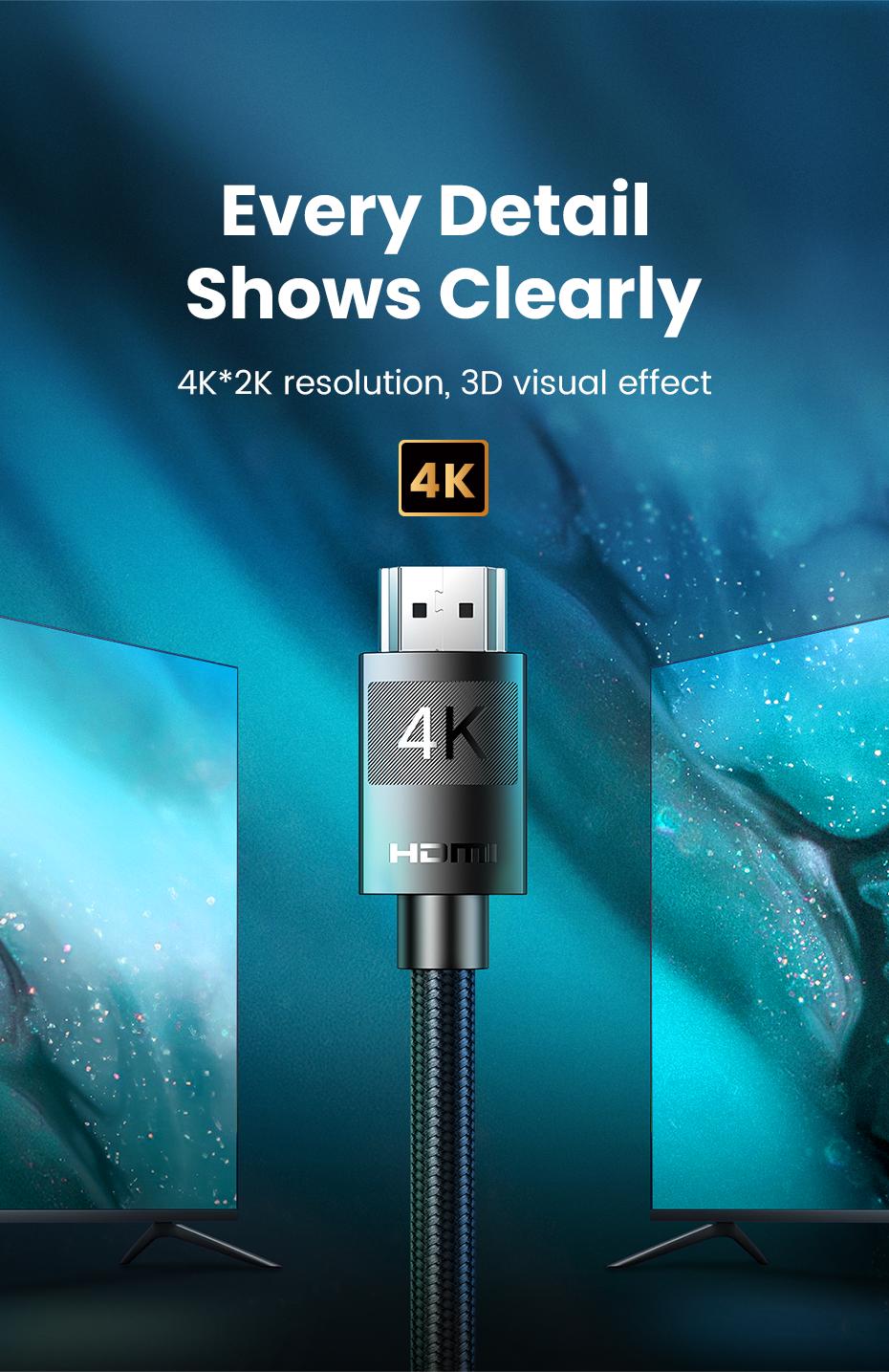 يوجرين كابل HDMI  إلى HDMI مضفر بدقة 4K | 2 متر - Modern Electronics