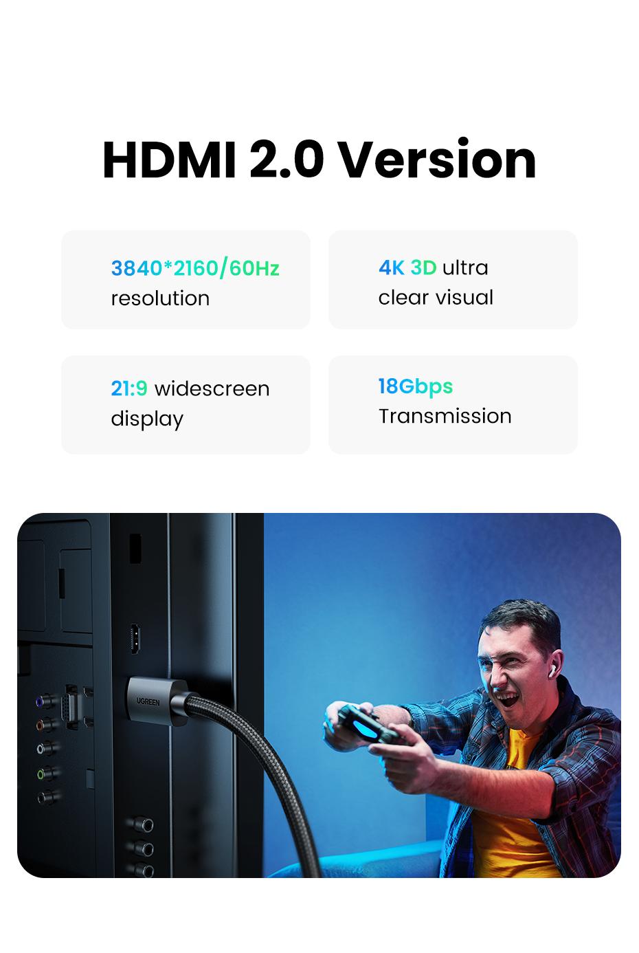 يوجرين كابل HDMI  إلى HDMI مضفر بدقة 4K | 2 متر - Modern Electronics