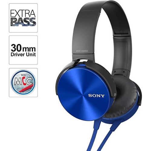 سماعة رأس سوني MDR-XB450AP بتقنية اكسترا باس | مقبس 3.5 ملم | أزرق - Modern Electronics