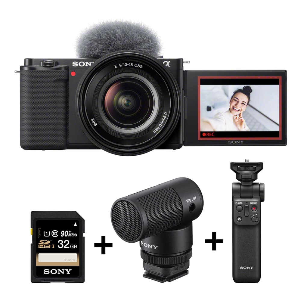 كاميرا مدونة فيديو سوني ZV-E10 | جهاز التحكم عن بعد اللاسلكي | بمقبض التصوير | ميكروفون اللاسلكي | بطاقة ذاكرة اس دي اتش سي | سعة 32 جيجا - Modern Electronics