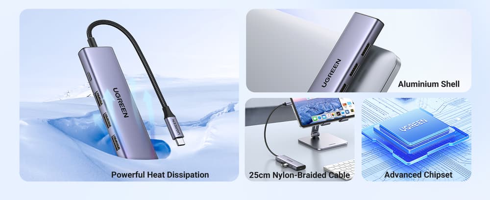 يوجرين محول USB-C إلى HDMI + 3 منافذ USB 3.0 A + PD Power - Modern Electronics