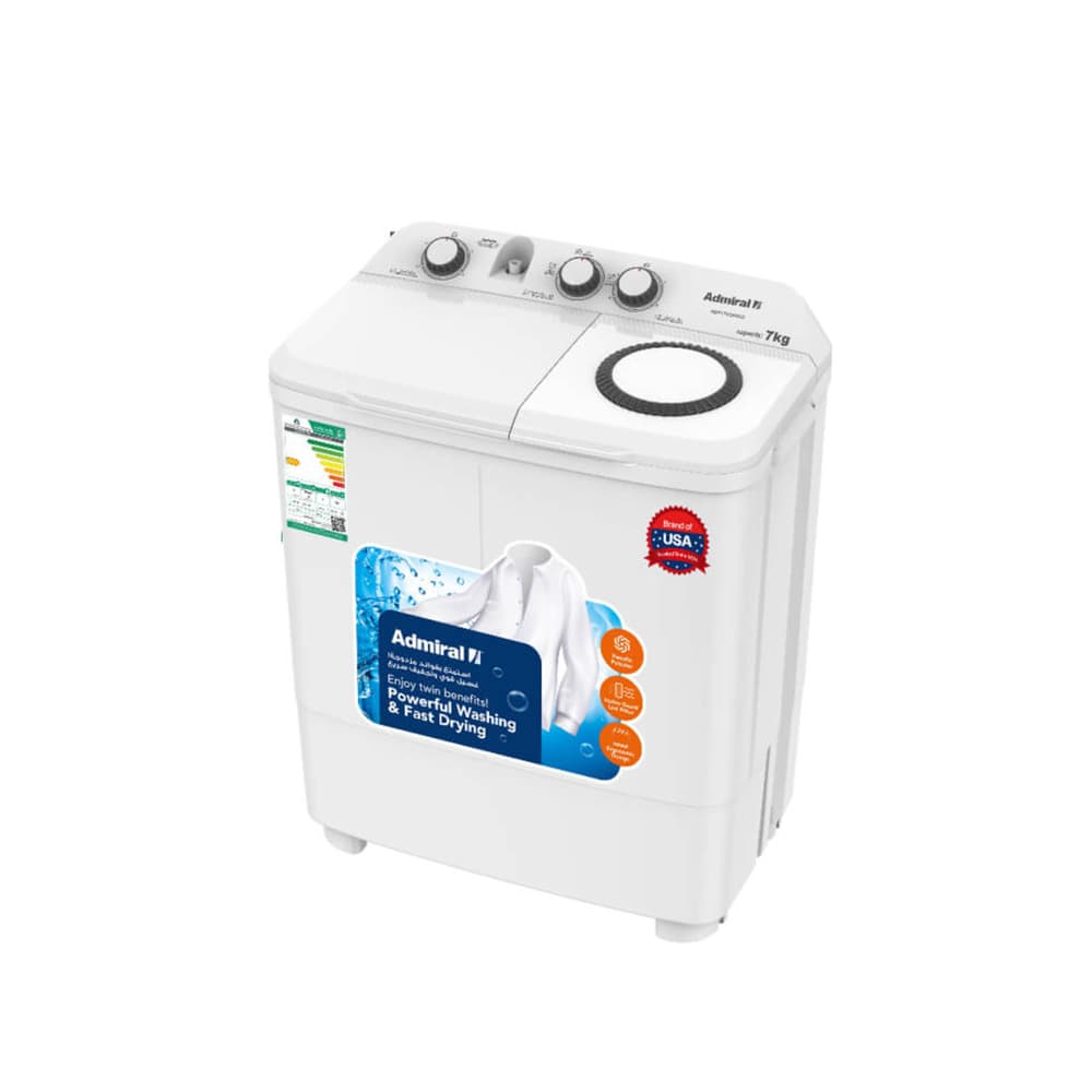 Admiral 7kg Twin Tub Washer: Knob Control, Air Intake Spin Cover, White - Modern Electronics