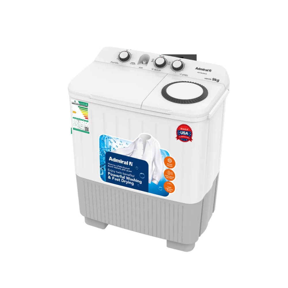 Admiral 9kg Twin Tub Semi-Automatic Washer: Efficient & Durable in White - Modern Electronics