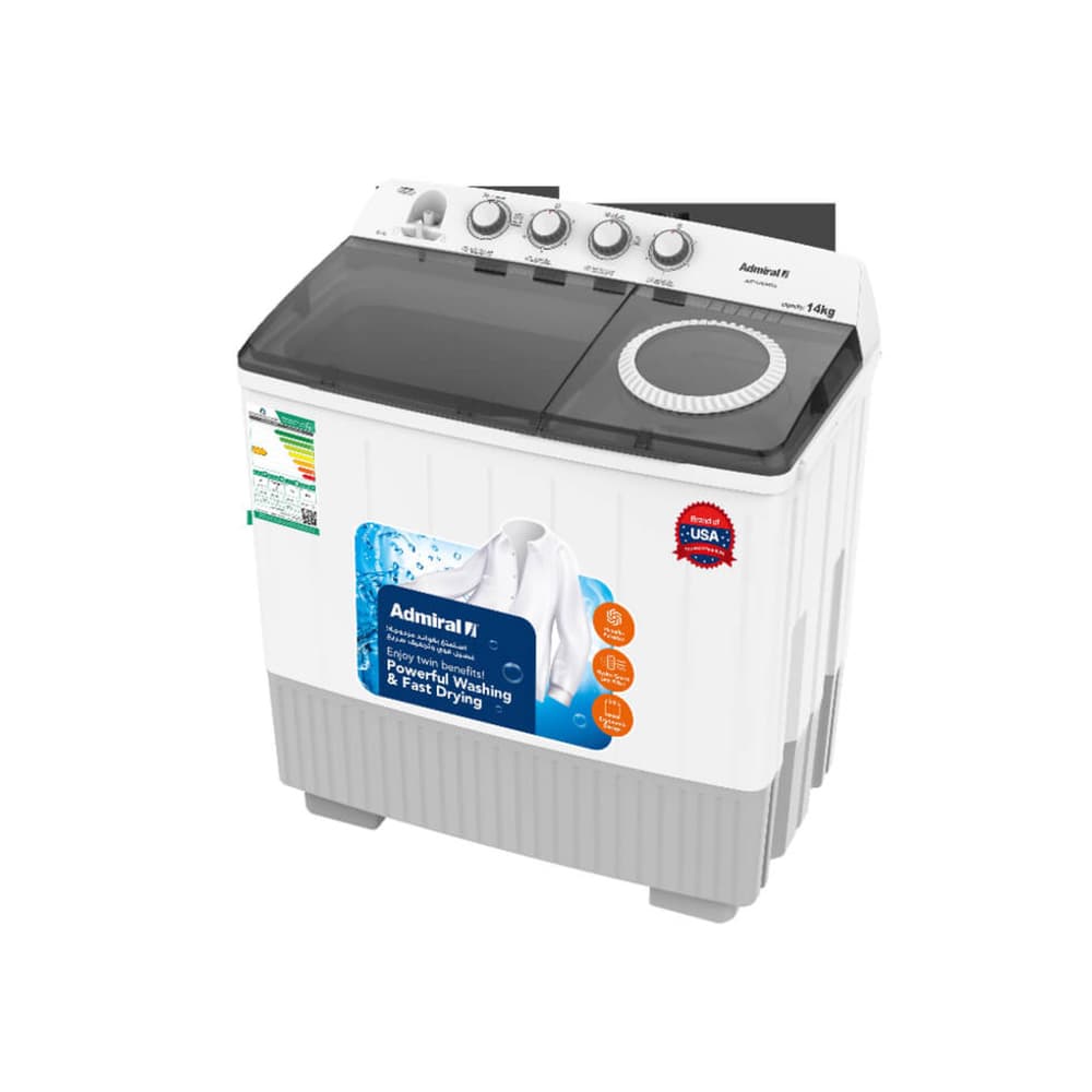 Admiral 14kg Twin Tub Washer: Convenient Knob Control, Air Intake Spin Cover, White - Modern Electronics