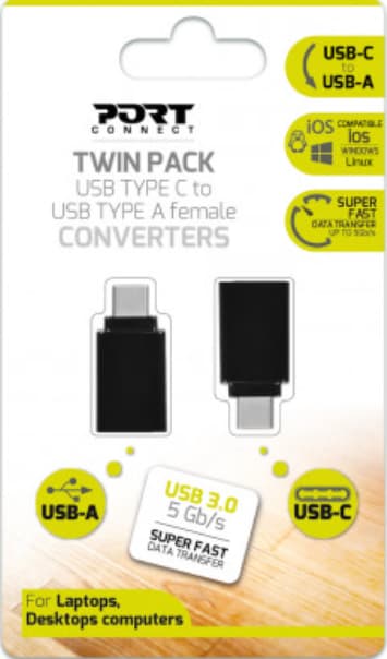 Port Twin Pack USB Type C to USB Type A Converters - Modern Electronics