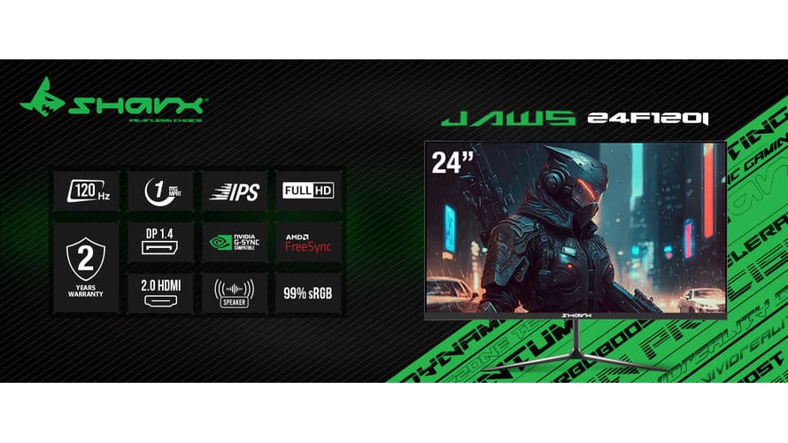 Sharx JAWS 24F120I Gaming Monitor | 24inch | FHD | IPS | 120 Hz | 1ms - Modern Electronics
