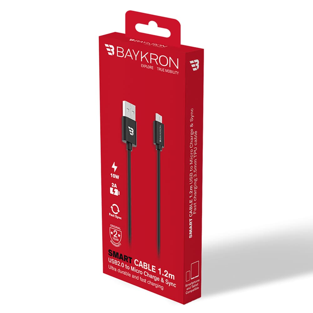 Baykron USBA-Micro USB| 2A| 1.2M| TPU| Black - Modern Electronics