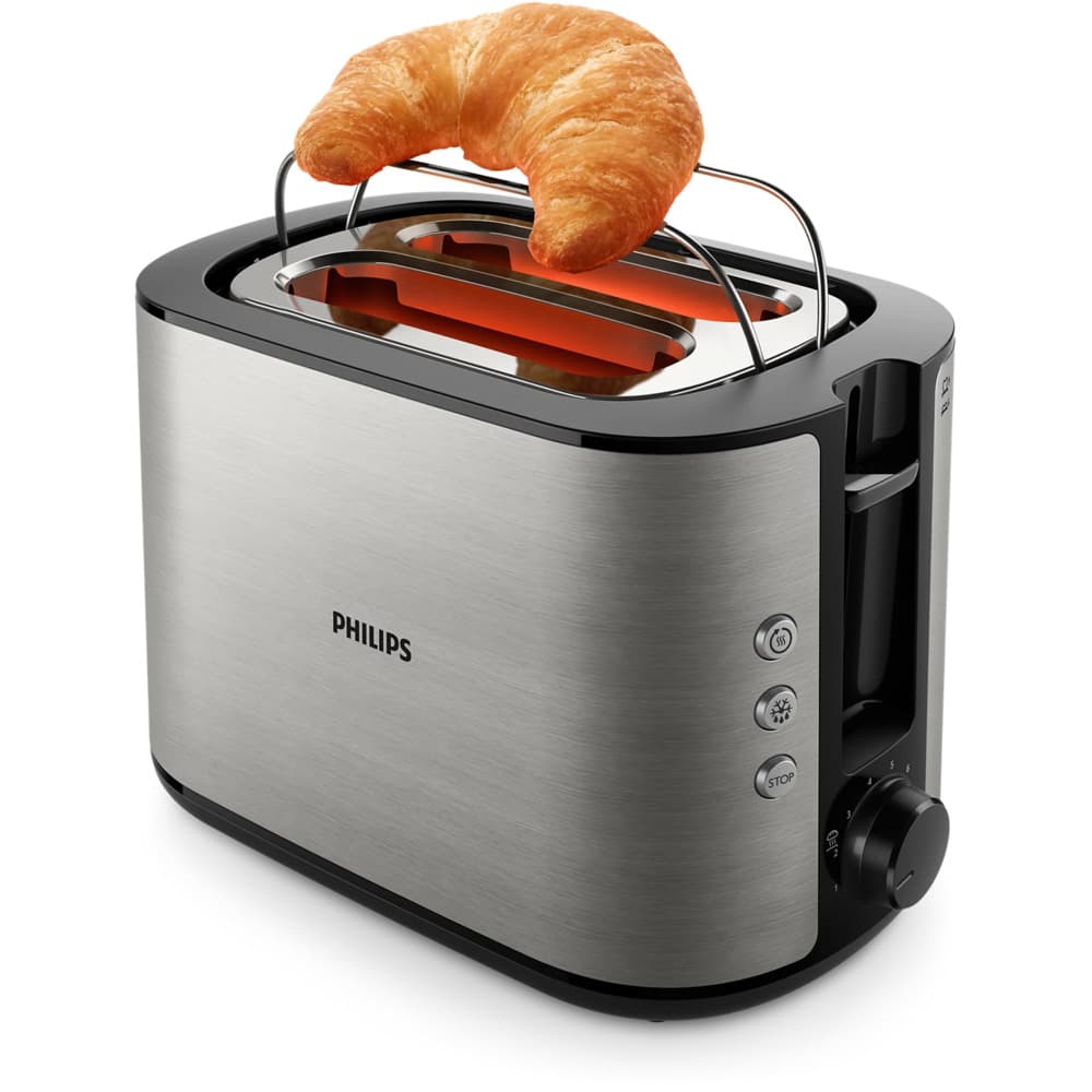 Philips Toaster|950W|Bun Warmer|8 Settings|Auto-shut Off|Two Wide Slots|Stainless Metal/Black - Modern Electronics